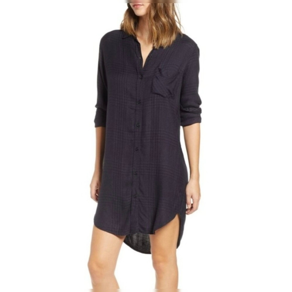 Rails Bianca Black/Blue Flannel Tunic Top XS